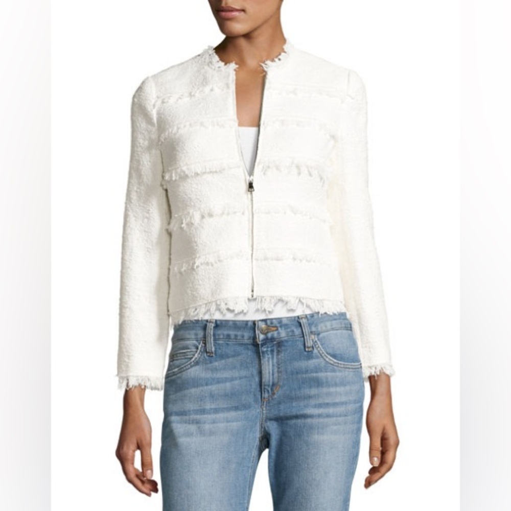 Rebecca Taylor Fringed Blazer in Snow. Size 4